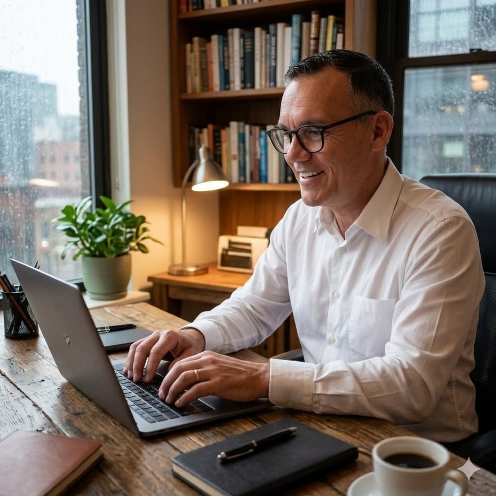 Marc, fondateur de la conciergerie, à son bureau
